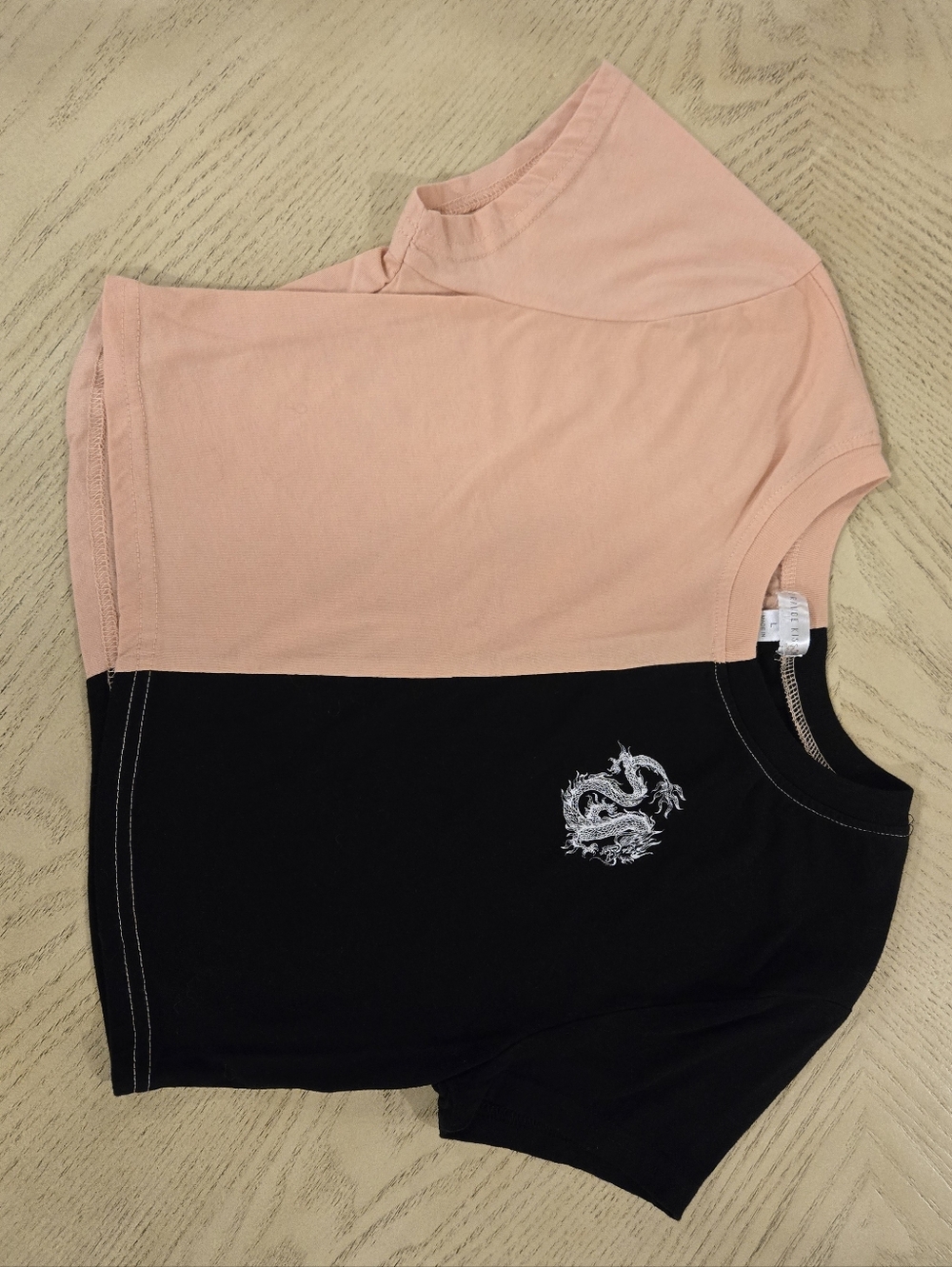 Peach & Black Crop Top with Dragon